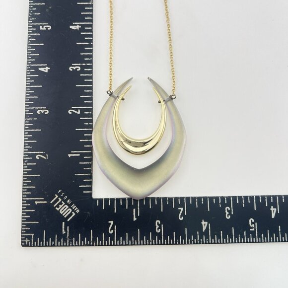 Alexis Bittar Lucite Necklace Double Horseshoe Translucent Green Purple Gold - Picture 13 of 16